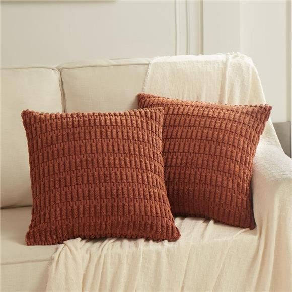 2 Packs Rust Decorative Throw Pillow Covers 18x18 Inch for Living Room Couch Bed - Picture 2 of 8